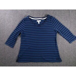 Isaac Mizrahi Top Women Medium Navy Stripe V Neck Flowy Casual Everyday Basic